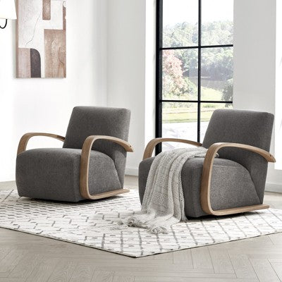 Spruce&Spring Swivel Accent Chair with U-Shaped Wood Arm, Single, Linen&Grey Wood (LOCAL PICKUP ONLY)