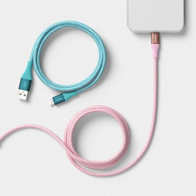 4ft USB-A to USB-Lightning Cable 2pk - heyday Bright Lilac Turquoise