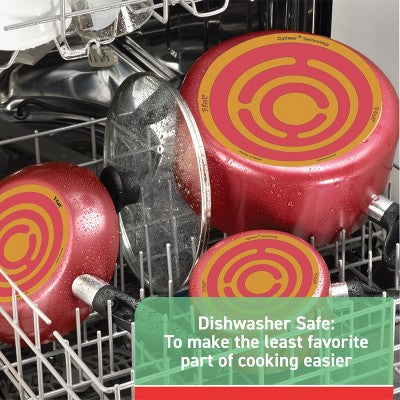 T-Fal 12pc Simply Cook Nonstick Cookware Set Red: Aluminum, Ergonomic Handles, Tempered Glass Lids, Oven-Safe to 350F (LOCAL PICKUP ONLY)