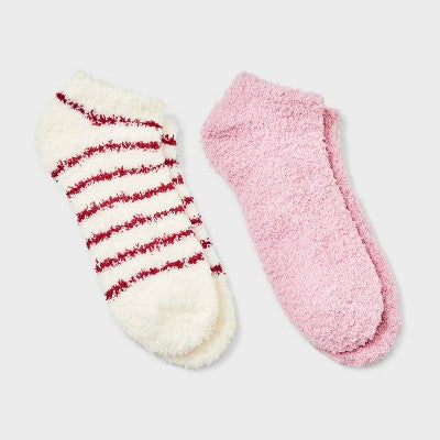 Women's 2pk Striped Chenille Cozy Socks - Auden Raspberry/Rose Pink 4-10