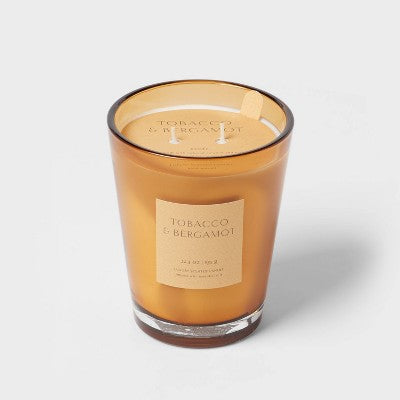 22.4oz Tobacco & Bergamot Scented Candle with Glass Vase & Dustcover - Threshold: Palm Wax, Dual Wick