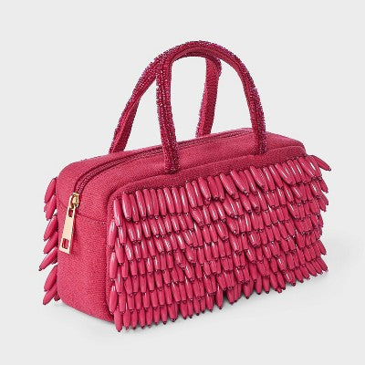 Hand Beaded Fringe Satchel Mini Bag - A New Day Pink