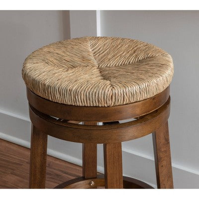 Noah Swivel Backless Counter Height Barstool Walnut - Powell: Rubberwood Base, 360 Swivel, Jute Seat (LOCAL PICKUP ONLY)