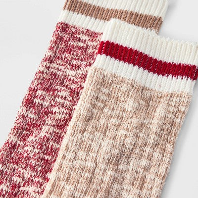 Men's Cozy Cabin Socks 2pk - Goodfellow & Co - Khaki/Red 6-12
