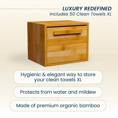 Clean Skin Club Clean Towels XL Original + Bamboo Container - Drawer - 50ct