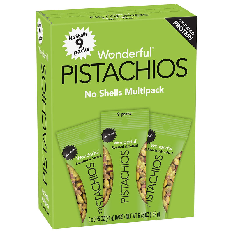 Wonderful Pistachios Roasted & Salted No Shells 0.75 oz. 9 Bags/Box 4 Boxes/Carton (PAR91100)
